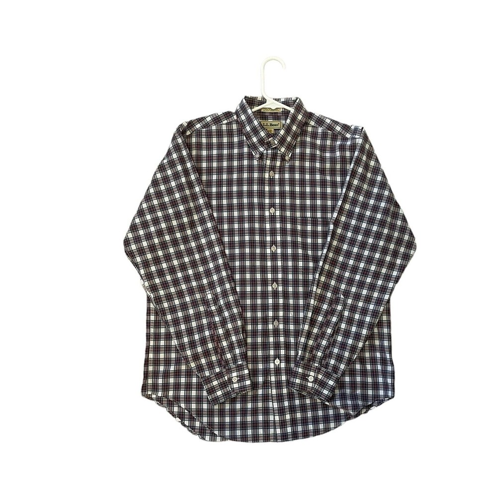 LL Bean Mens Button Down Shirt 15.5-34 Single Needle Tailoring Multicolor Plaid